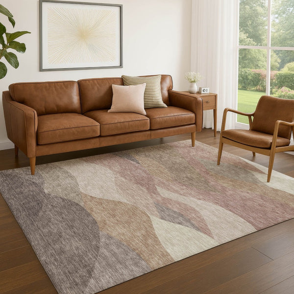 HomeRoots 8' X 10' Coffee and Gray Abstract Washable Area Rug - Durable, Stylish, Ideal for Indoor/Outdoor Use 689694
