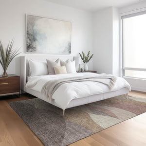 HomeRoots 8' X 10' Coffee and Gray Abstract Washable Area Rug - Durable, Stylish, Ideal for Indoor/Outdoor Use 689694