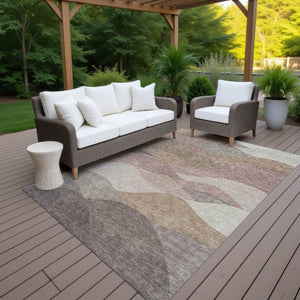 HomeRoots 8' X 10' Coffee and Gray Abstract Washable Area Rug - Durable, Stylish, Ideal for Indoor/Outdoor Use 689694