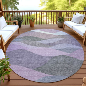 HomeRoots 8' Modern Plum and Gray Abstract Washable Round Area Rug for Indoor Outdoor Spaces - Durable & Stylish 689699