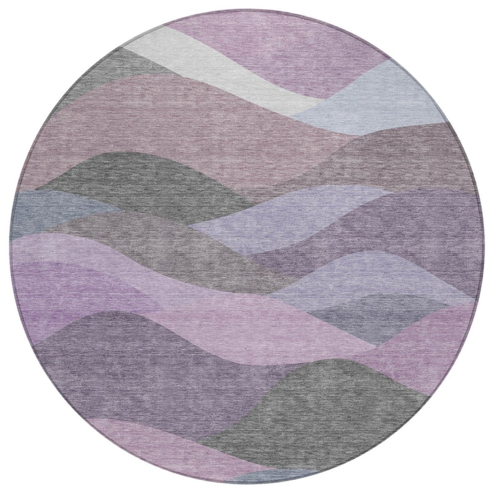 HomeRoots 8' Modern Plum and Gray Abstract Washable Round Area Rug for Indoor Outdoor Spaces - Durable & Stylish 689699