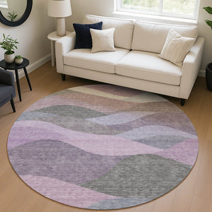 HomeRoots 8' Modern Plum and Gray Abstract Washable Round Area Rug for Indoor Outdoor Spaces - Durable & Stylish 689699