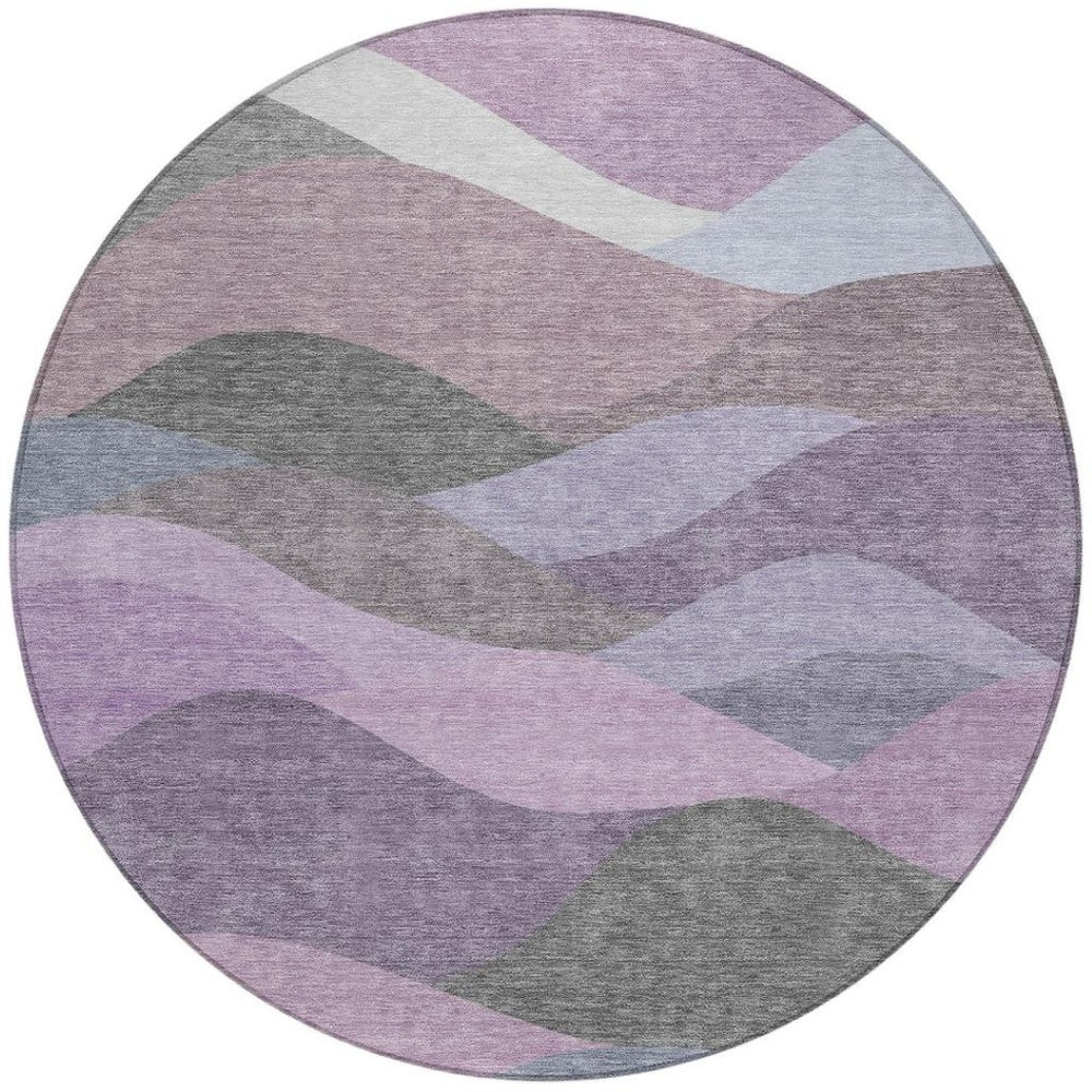 HomeRoots 8' Modern Plum and Gray Abstract Washable Round Area Rug for Indoor Outdoor Spaces - Durable & Stylish 689699