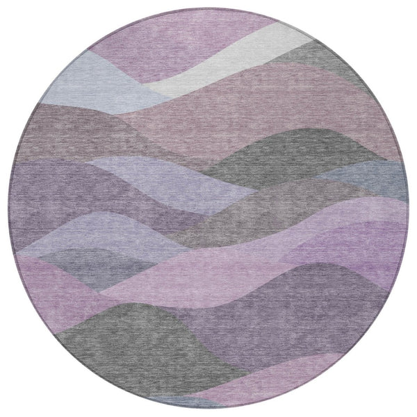 HomeRoots 8' Modern Plum and Gray Abstract Washable Round Area Rug for Indoor Outdoor Spaces - Durable & Stylish 689699