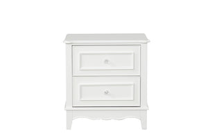 English Elm Traditional Two Drawer Nightstand White Finish Lychee Embossed Fronts Cedarwood Lined Bedroom B2741P435897