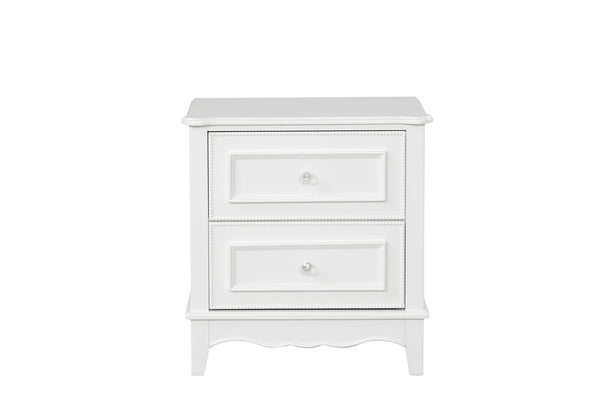 English Elm Traditional Two Drawer Nightstand White Finish Lychee Embossed Fronts Cedarwood Lined Bedroom B2741P435897
