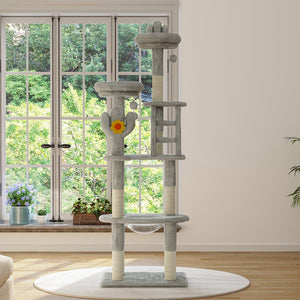 English Elm 72in Cactus Cat Tower Sisal Posts Plush Perches Capsule Pod Multi-level Climb Gray W1578P447629