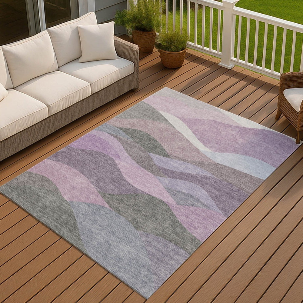 HomeRoots 9' X 12' Stylish Plum and Gray Abstract Area Rug - Washable, Durable, Perfect for Indoor/Outdoor Use 689701