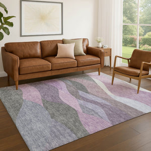HomeRoots 9' X 12' Stylish Plum and Gray Abstract Area Rug - Washable, Durable, Perfect for Indoor/Outdoor Use 689701