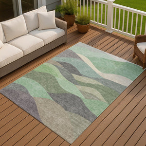 HomeRoots 5' X 8' Sage And Beige Abstract Area Rug - Washable, Durable Design for Indoor & Outdoor Spaces 689704