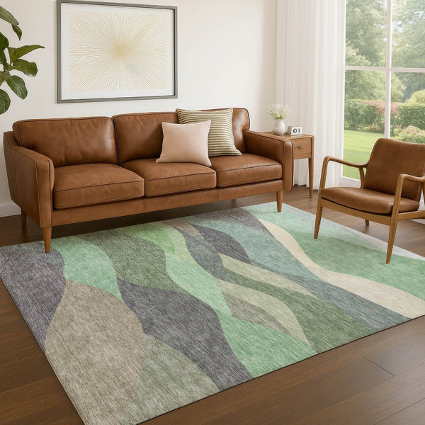 HomeRoots 5' X 8' Sage And Beige Abstract Area Rug - Washable, Durable Design for Indoor & Outdoor Spaces 689704