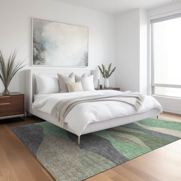 HomeRoots 5' X 8' Sage And Beige Abstract Area Rug - Washable, Durable Design for Indoor & Outdoor Spaces 689704