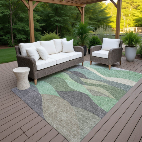 HomeRoots 5' X 8' Sage And Beige Abstract Area Rug - Washable, Durable Design for Indoor & Outdoor Spaces 689704