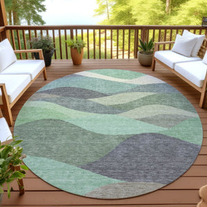 HomeRoots 8' Sage and Beige Round Abstract Area Rug - Stylish, Washable Design for Indoor and Outdoor Spaces 689705