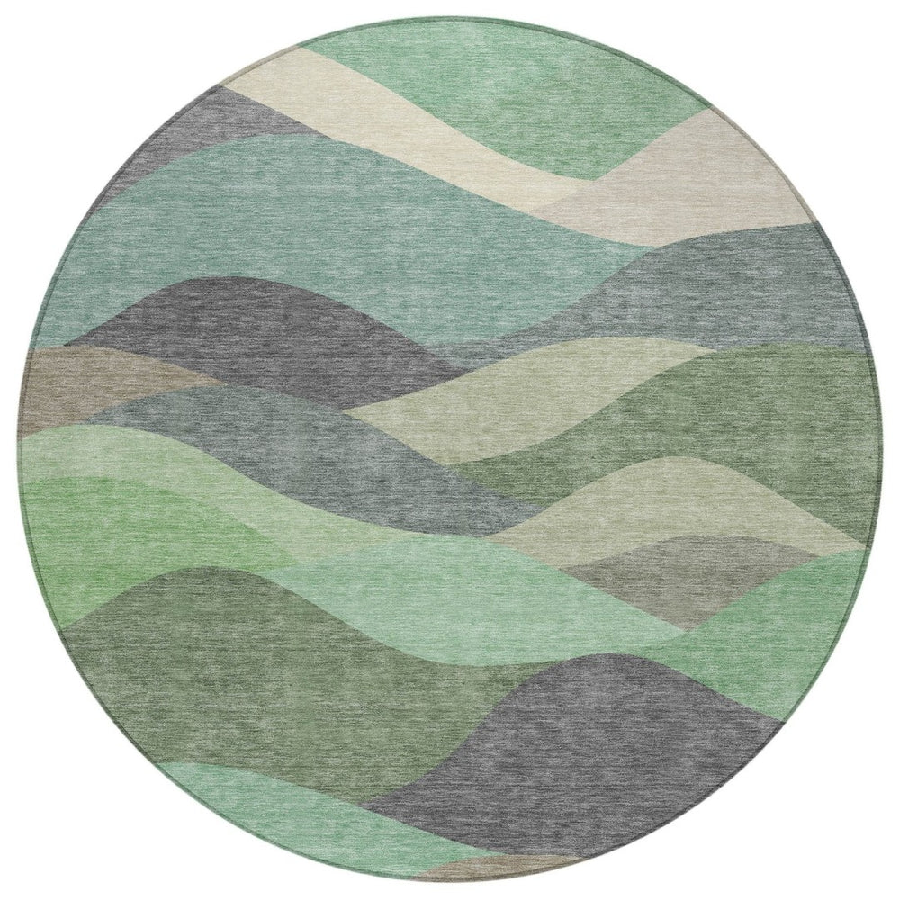 HomeRoots 8' Sage and Beige Round Abstract Area Rug - Stylish, Washable Design for Indoor and Outdoor Spaces 689705