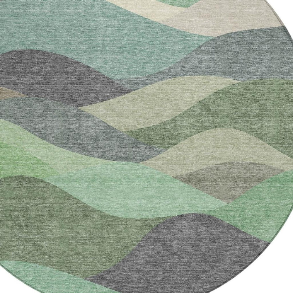 HomeRoots 8' Sage and Beige Round Abstract Area Rug - Stylish, Washable Design for Indoor and Outdoor Spaces 689705