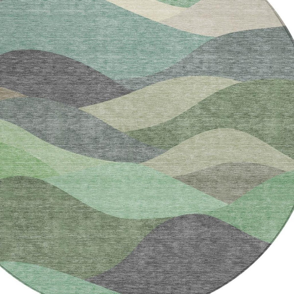 HomeRoots 8' Sage and Beige Round Abstract Area Rug - Stylish, Washable Design for Indoor and Outdoor Spaces 689705