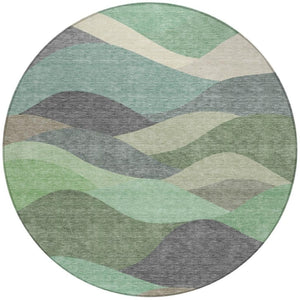 HomeRoots 8' Sage and Beige Round Abstract Area Rug - Stylish, Washable Design for Indoor and Outdoor Spaces 689705
