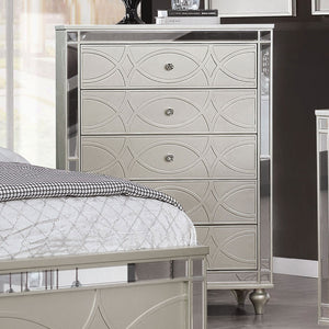 English Elm Contemporary Modern Two-Tone Chest with Concealed Pulls, High-Gloss Finish and Asymmetric Design Silver 40 L x 22 W x 52 H B2741P387140