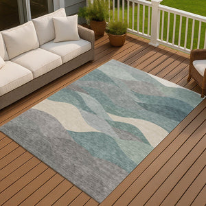 HomeRoots 8' X 10' Teal Blue & Gray Modern Abstract Washable Area Rug – Perfect for Indoor & Outdoor Use! 689712