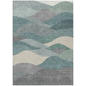 HomeRoots 8' X 10' Teal Blue & Gray Modern Abstract Washable Area Rug – Perfect for Indoor & Outdoor Use! 689712