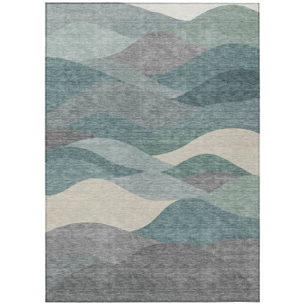 HomeRoots 8' X 10' Teal Blue & Gray Modern Abstract Washable Area Rug – Perfect for Indoor & Outdoor Use! 689712
