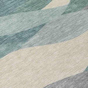 HomeRoots 8' X 10' Teal Blue & Gray Modern Abstract Washable Area Rug – Perfect for Indoor & Outdoor Use! 689712