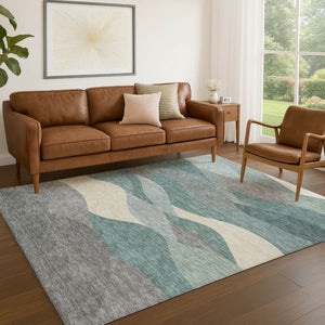 HomeRoots 8' X 10' Teal Blue & Gray Modern Abstract Washable Area Rug – Perfect for Indoor & Outdoor Use! 689712