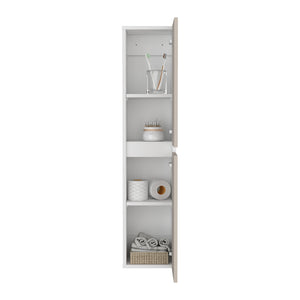 English Elm High 43" Two-Door Wall Cabinet White Particle Board Tall Bathroom Kitchen Laundry Storage, Durable Finish B070P363810