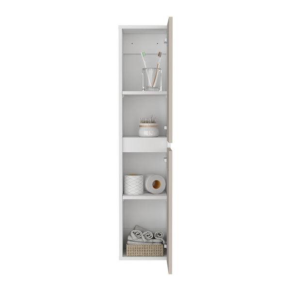 English Elm High 43" Two-Door Wall Cabinet White Particle Board Tall Bathroom Kitchen Laundry Storage, Durable Finish B070P363810