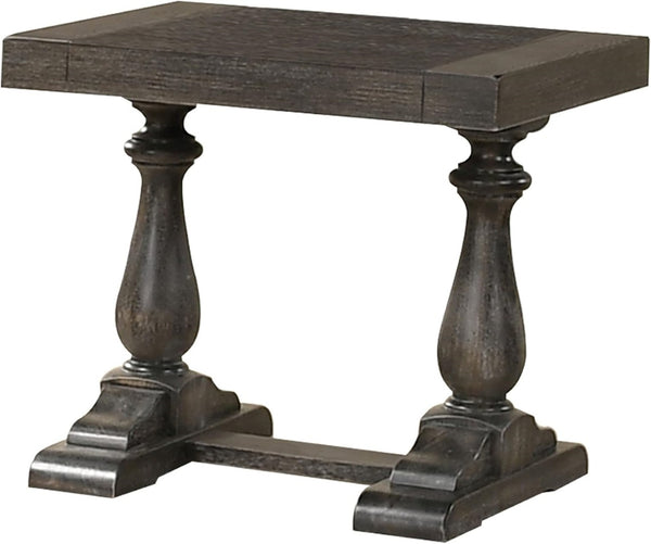 English Elm Transitional Solid Wood End Table Distressed Finish Rustic Living Room Sofa Side Gray B011P427259