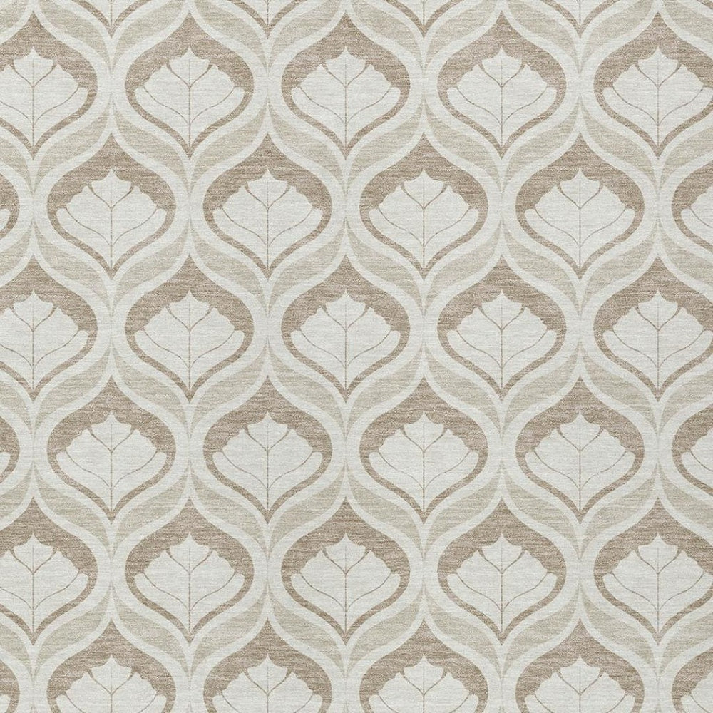 HomeRoots 5' Beige and Taupe Geometric Area Rug - Washable Indoor/Outdoor, Durable, Stylish for Any Space 689716