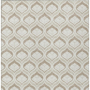HomeRoots 5' Beige and Taupe Geometric Area Rug - Washable Indoor/Outdoor, Durable, Stylish for Any Space 689716