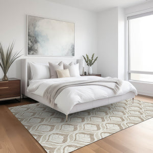 HomeRoots 5' Beige and Taupe Geometric Area Rug - Washable Indoor/Outdoor, Durable, Stylish for Any Space 689716