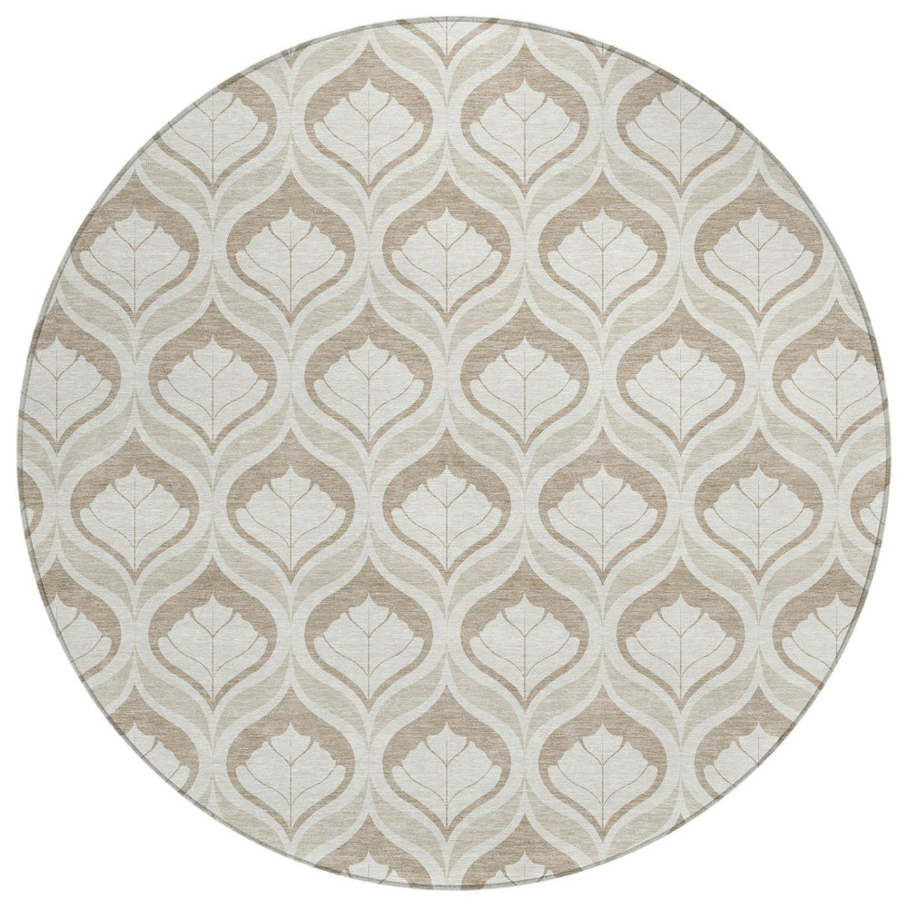 HomeRoots 8' Beige and Taupe Round Geometric Area Rug - Washable, Durable, Indoor/Outdoor, Easy-Care Solution 689717