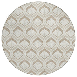 HomeRoots 8' Beige and Taupe Round Geometric Area Rug - Washable, Durable, Indoor/Outdoor, Easy-Care Solution 689717