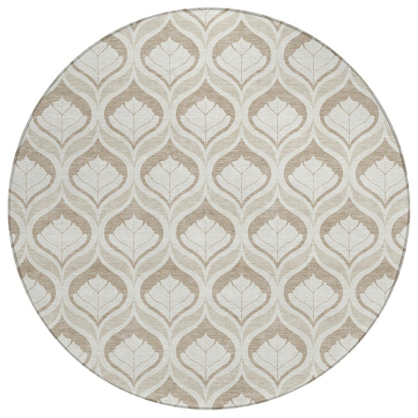 HomeRoots 8' Beige and Taupe Round Geometric Area Rug - Washable, Durable, Indoor/Outdoor, Easy-Care Solution 689717