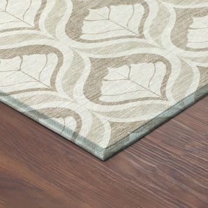 HomeRoots 8' Beige and Taupe Round Geometric Area Rug - Washable, Durable, Indoor/Outdoor, Easy-Care Solution 689717