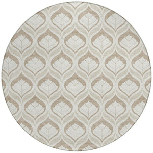 HomeRoots 8' Beige and Taupe Round Geometric Area Rug - Washable, Durable, Indoor/Outdoor, Easy-Care Solution 689717