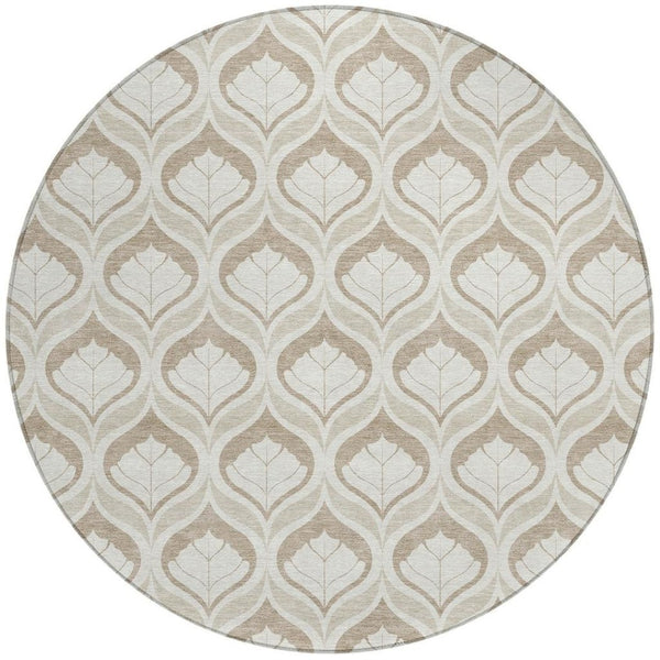 HomeRoots 8' Beige and Taupe Round Geometric Area Rug - Washable, Durable, Indoor/Outdoor, Easy-Care Solution 689717