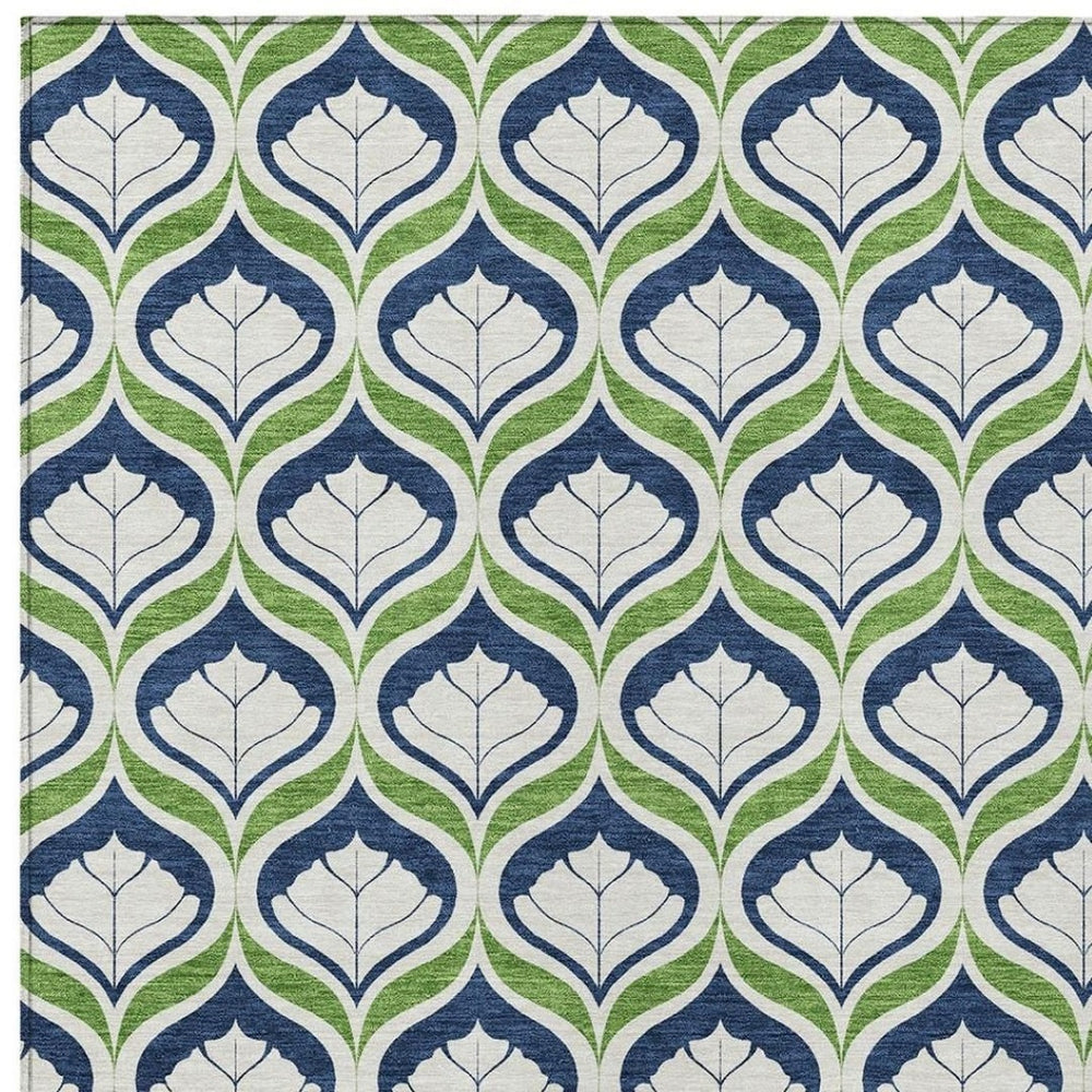 HomeRoots 5' Geometric Blue, Ivory & Green Area Rug – Stylish Indoor/Outdoor Washable Design for Any Space! 689722