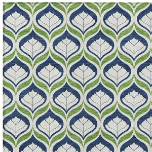 HomeRoots 5' Geometric Blue, Ivory & Green Area Rug – Stylish Indoor/Outdoor Washable Design for Any Space! 689722