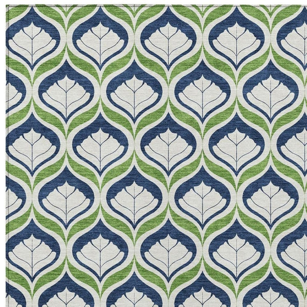 HomeRoots 5' Geometric Blue, Ivory & Green Area Rug – Stylish Indoor/Outdoor Washable Design for Any Space! 689722