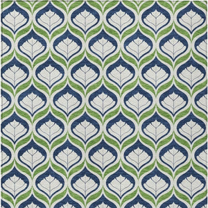 HomeRoots 5' Geometric Blue, Ivory & Green Area Rug – Stylish Indoor/Outdoor Washable Design for Any Space! 689722