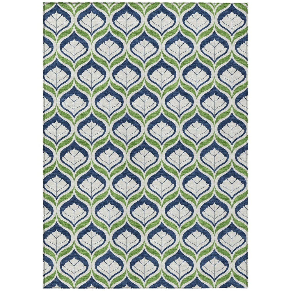 HomeRoots 5' Geometric Blue, Ivory & Green Area Rug – Stylish Indoor/Outdoor Washable Design for Any Space! 689722