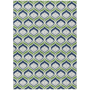 HomeRoots 5' Geometric Blue, Ivory & Green Area Rug – Stylish Indoor/Outdoor Washable Design for Any Space! 689722