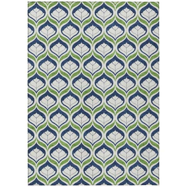 HomeRoots 5' Geometric Blue, Ivory & Green Area Rug – Stylish Indoor/Outdoor Washable Design for Any Space! 689722