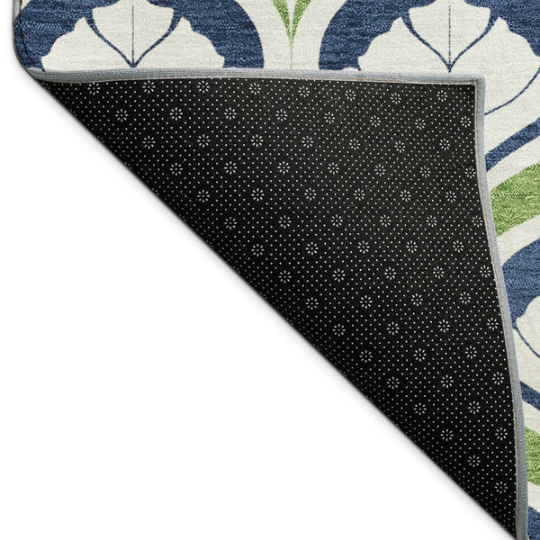 HomeRoots 5' Geometric Blue, Ivory & Green Area Rug – Stylish Indoor/Outdoor Washable Design for Any Space! 689722