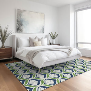 HomeRoots 5' Geometric Blue, Ivory & Green Area Rug – Stylish Indoor/Outdoor Washable Design for Any Space! 689722
