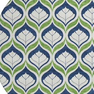 HomeRoots 8' Round Geometric Rug in Blue, Ivory & Green - Washable, Durable for Indoor/Outdoor Use, Stylish Decor 689723